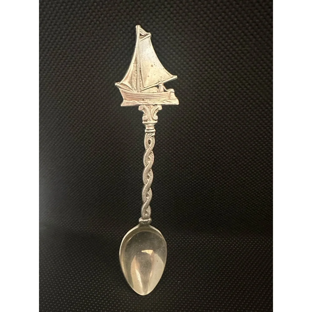 Vintage Zilverstad Witmetaal Dutch Sailboat Ship Silver Plate Souvenir Spoon
